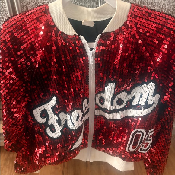 Sequin Red Bomber Jacket - Picture 2 of 5